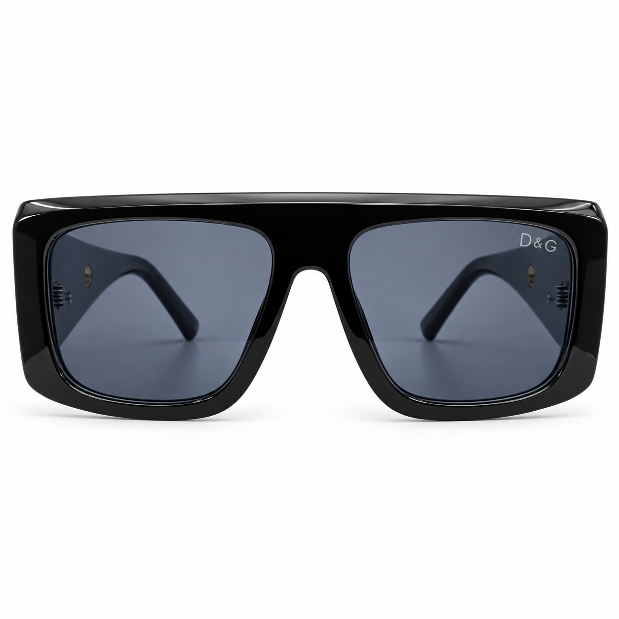 Dolce & Gabbana 98088 Flat-Top Sunglasses for Men – Glossy Black Acetate Frame, Gold DG Logo Detail, Solid Grey UV400 Protection Lenses – Luxury Designer Eyewear