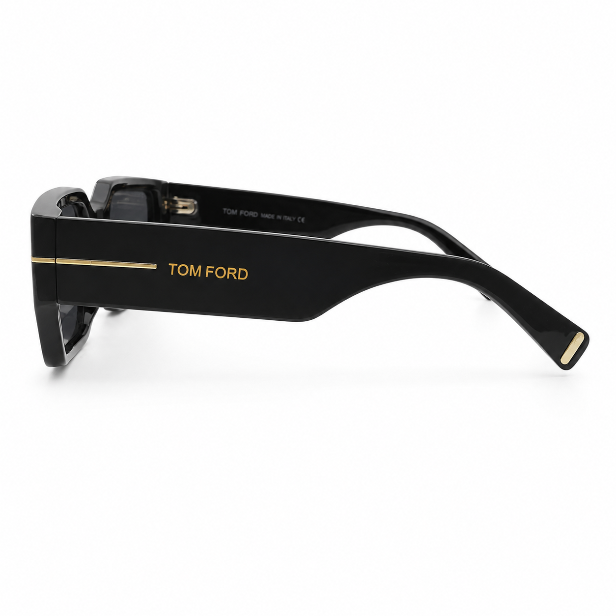 Tom Ford 98076 Geometric Rectangle Sunglasses for Men – Glossy Black Acetate Frame, Gold T Logo Detail, Solid Grey UV400 Protection Lenses – Luxury Designer Eyewear