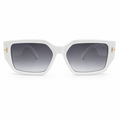 Tom Ford 98076 Geometric Rectangle Sunglasses for Men – Glossy White Acetate Frame, Gold T Logo Detail, Grey Gradient UV400 Protection Lenses – Luxury Designer Eyewear