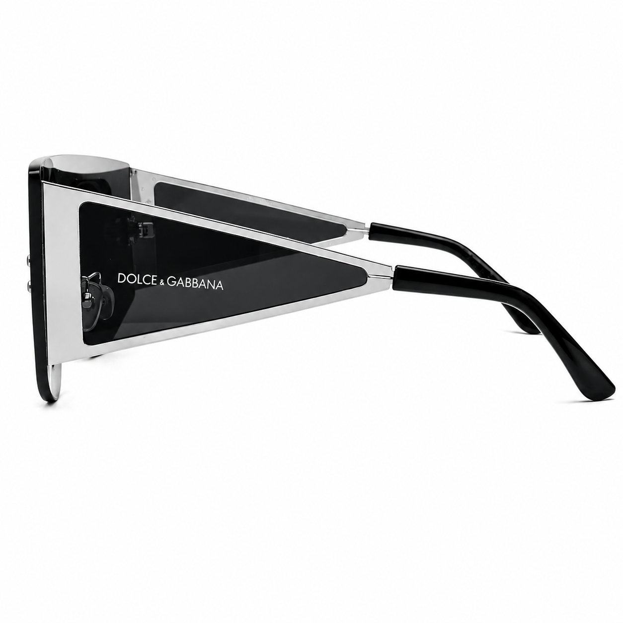 Dolce & Gabbana 98231 Shield Sunglasses – Black & Silver Metal Frame, Rimless Design, DG Monogram Print Lenses with UV400 Protection – Luxury Designer Eyewear