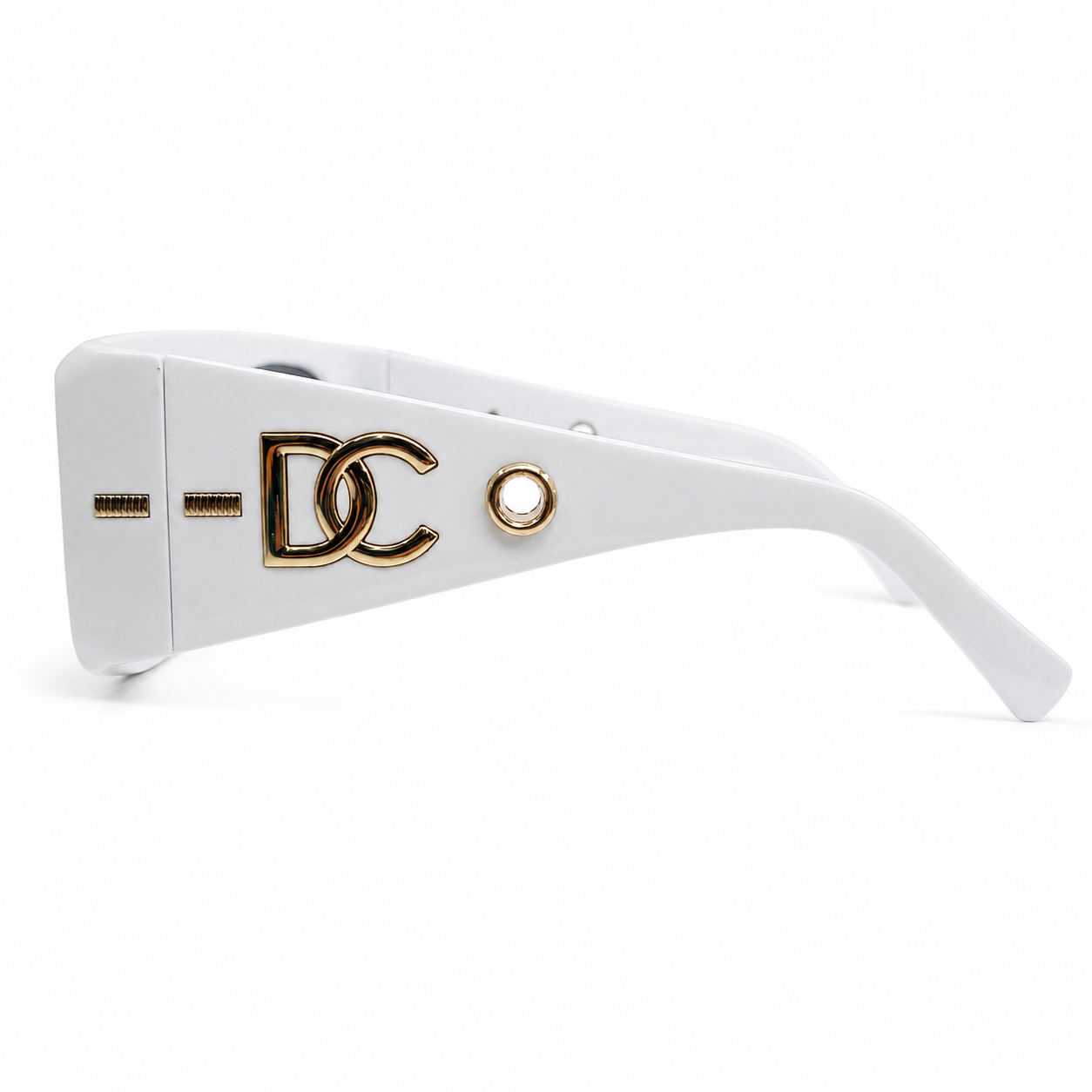 Dolce & Gabbana 98088 Flat-Top Sunglasses for Men – Glossy White Acetate Frame, Gold DG Logo Detail, Solid Grey UV400 Protection Lenses – Luxury Designer Eyewear