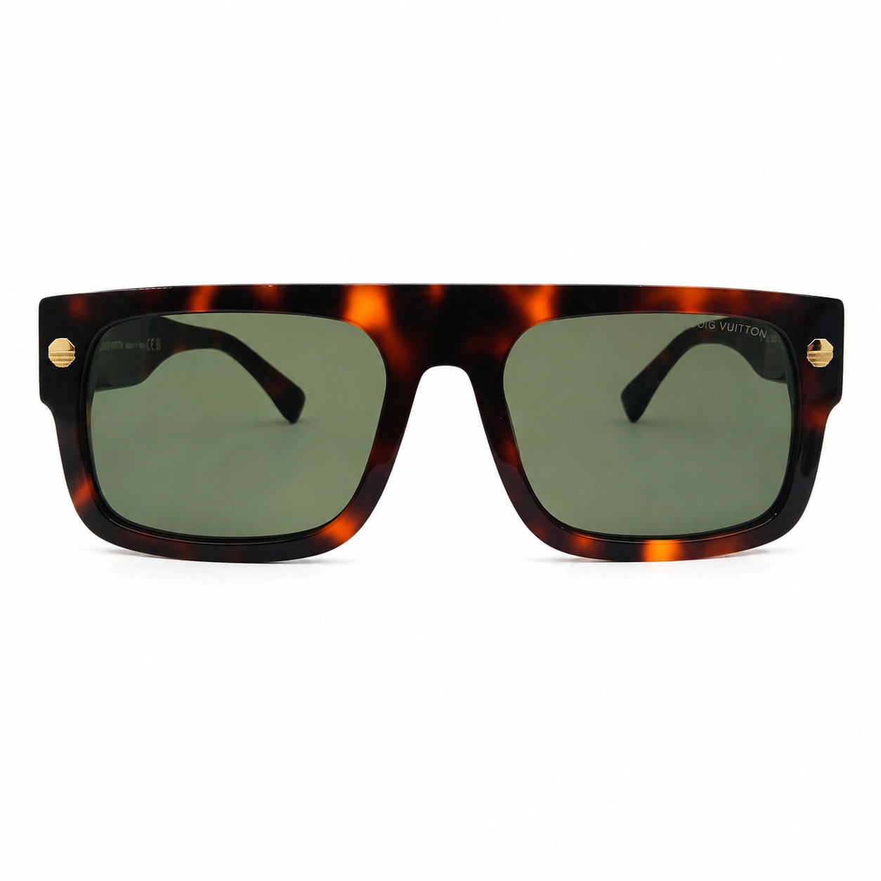 Louis Vuitton 1953 Luxury Flat Top Sunglasses – Havana Tortoise Acetate with Gold LV Rivet Detail & Dark Green UV Protection Lenses