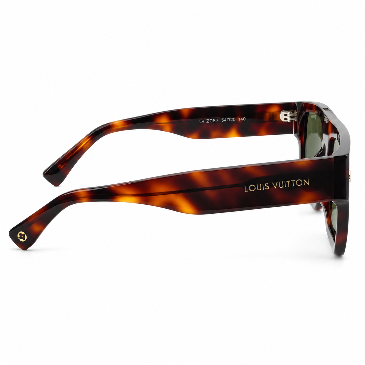 Louis Vuitton 1953 Luxury Flat Top Sunglasses – Havana Tortoise Acetate with Gold LV Rivet Detail & Dark Green UV Protection Lenses
