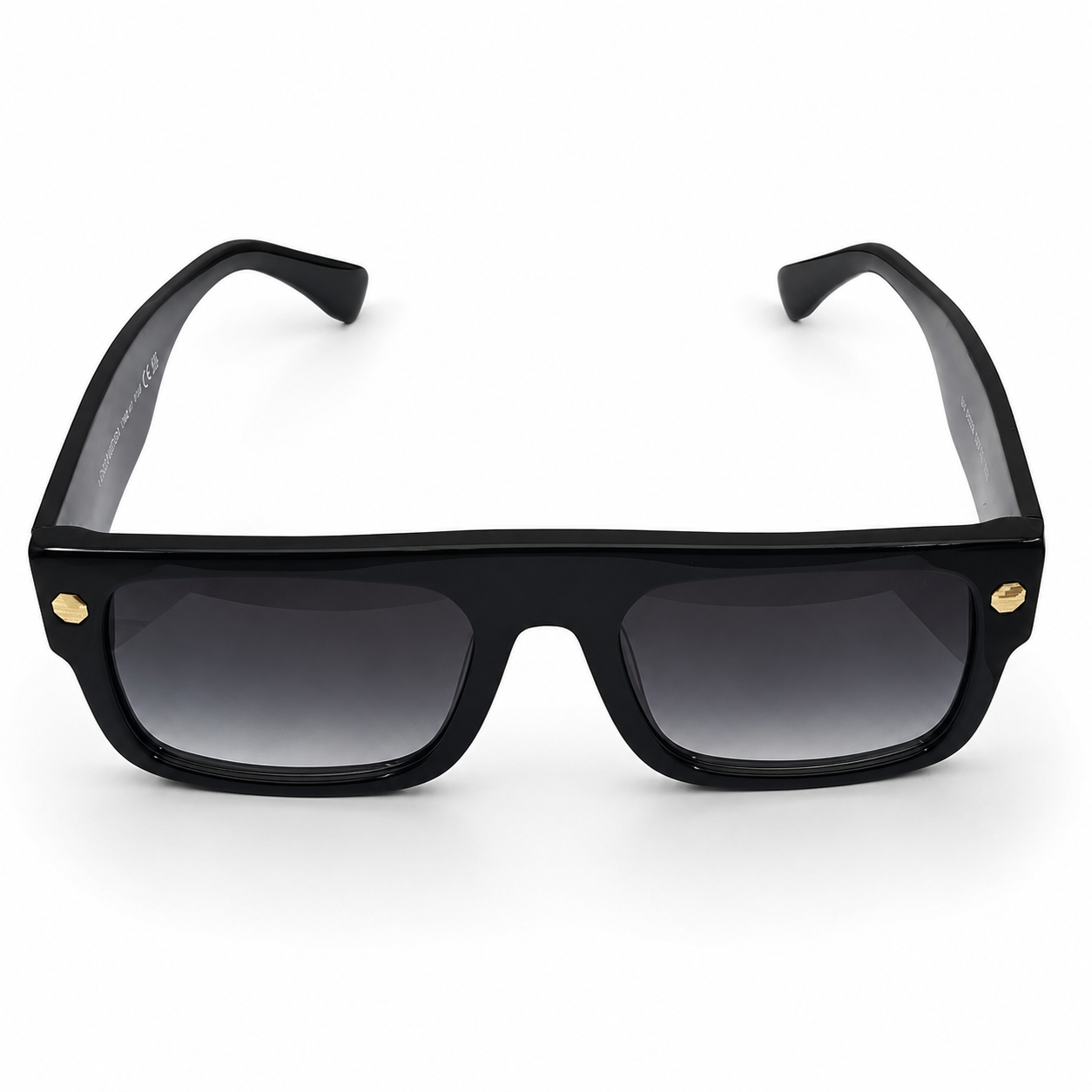 Louis Vuitton LV 1953 Luxury Flat-Top Square Sunglasses – Glossy Black Acetate with Gold LV Screw Detail & Grey Gradient UV Lenses