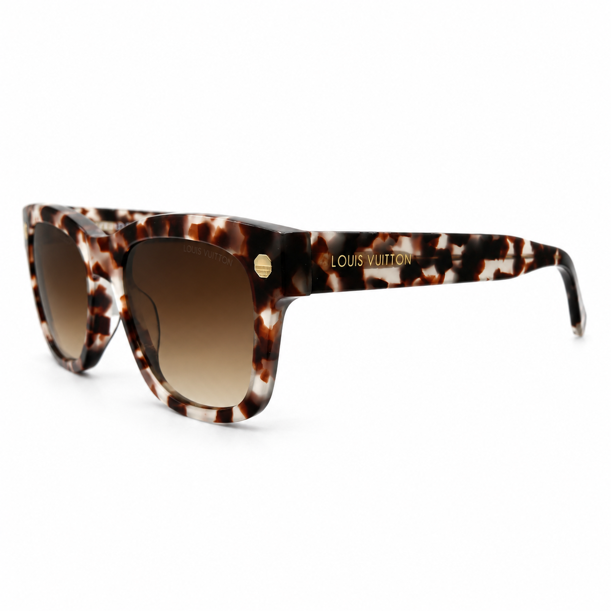 Louis Vuitton 1961 Luxury Square Sunglasses – Tortoiseshell Acetate with Gold Louis Vuitton Temple Branding & Brown Gradient UV Protection Lenses