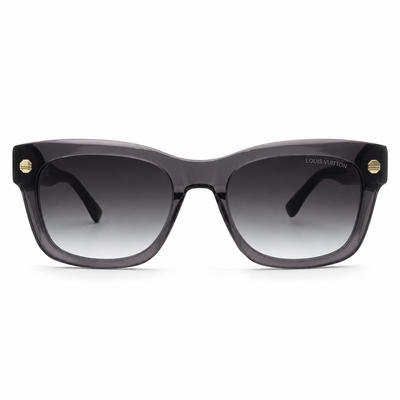 Louis Vuitton 1961 Luxury Square Sunglasses – Transparent Grey Acetate with Gold LV Rivet Detail & Grey Gradient UV Protection Lenses