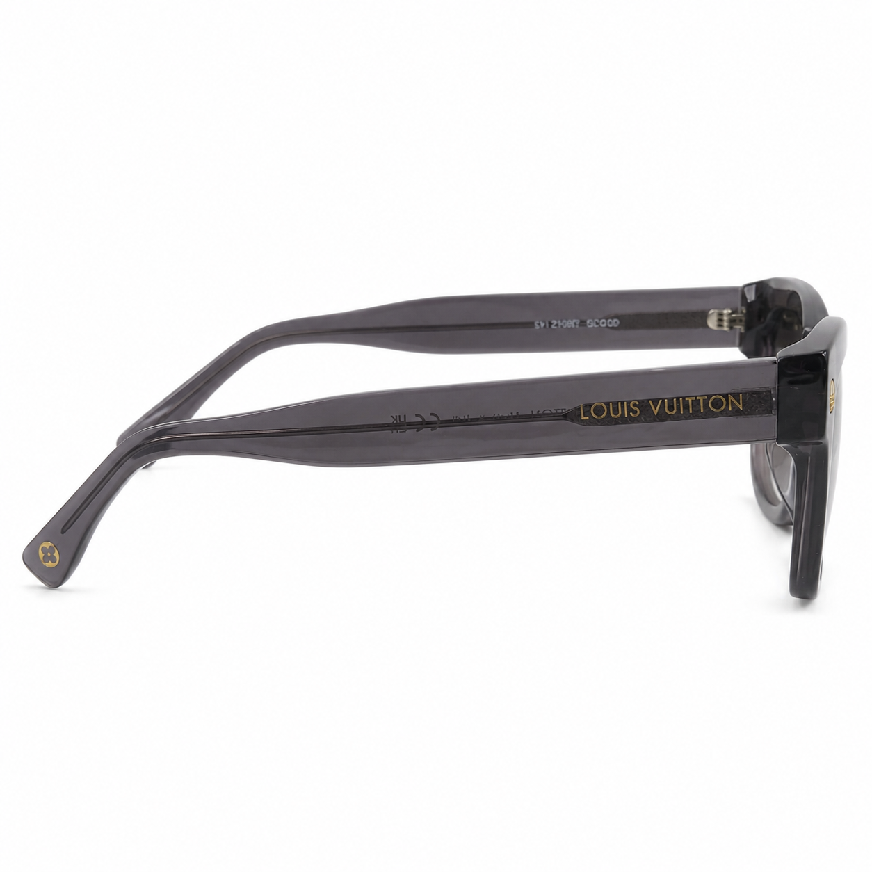 Louis Vuitton 1961 Luxury Square Sunglasses – Transparent Grey Acetate with Gold LV Rivet Detail & Grey Gradient UV Protection Lenses