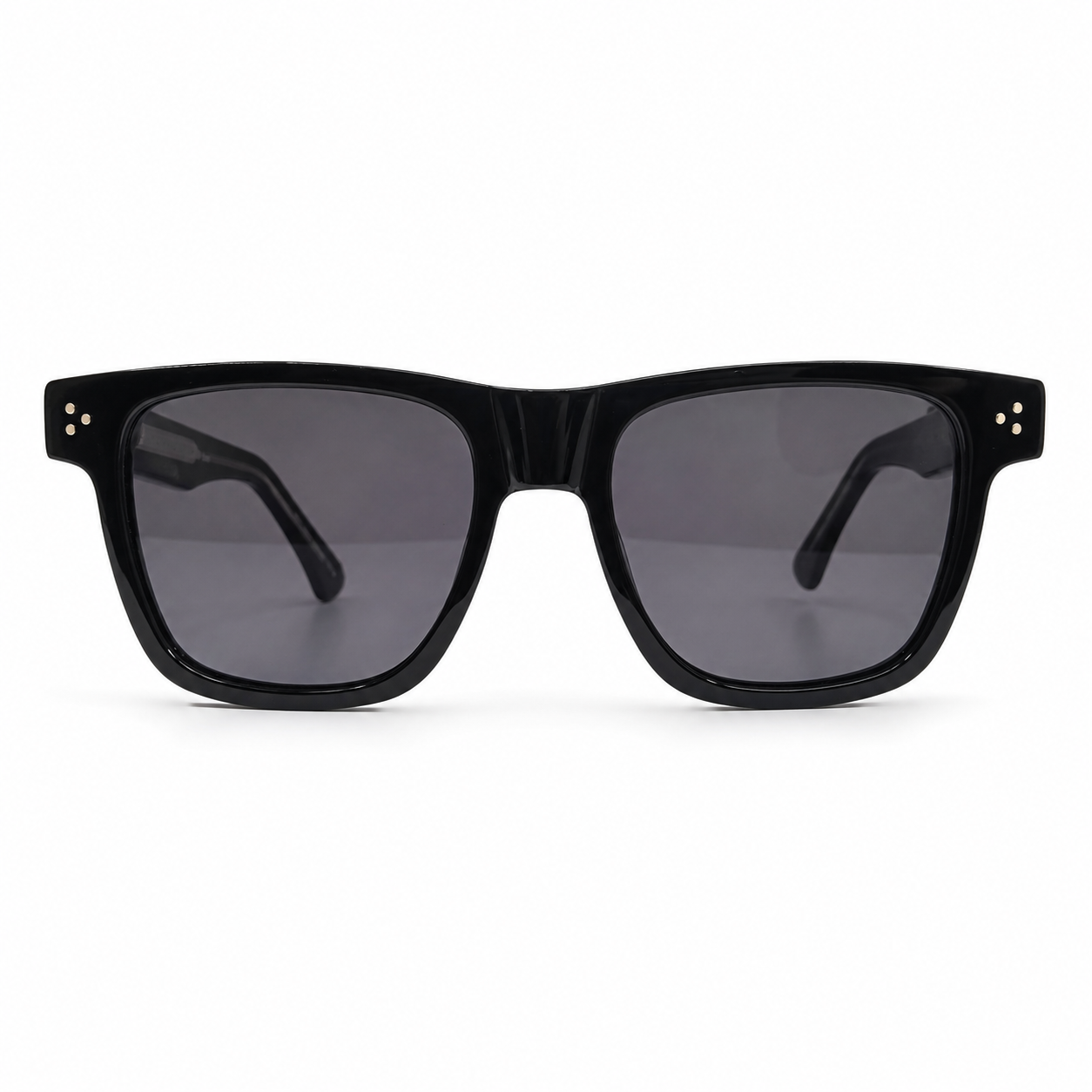 Louis Oliver People 5444 Luxury Square Sunglasses for Men – Glossy Black Acetate with Silver Three-Dot Rivets & Dark Grey UV400 Protection Lenses