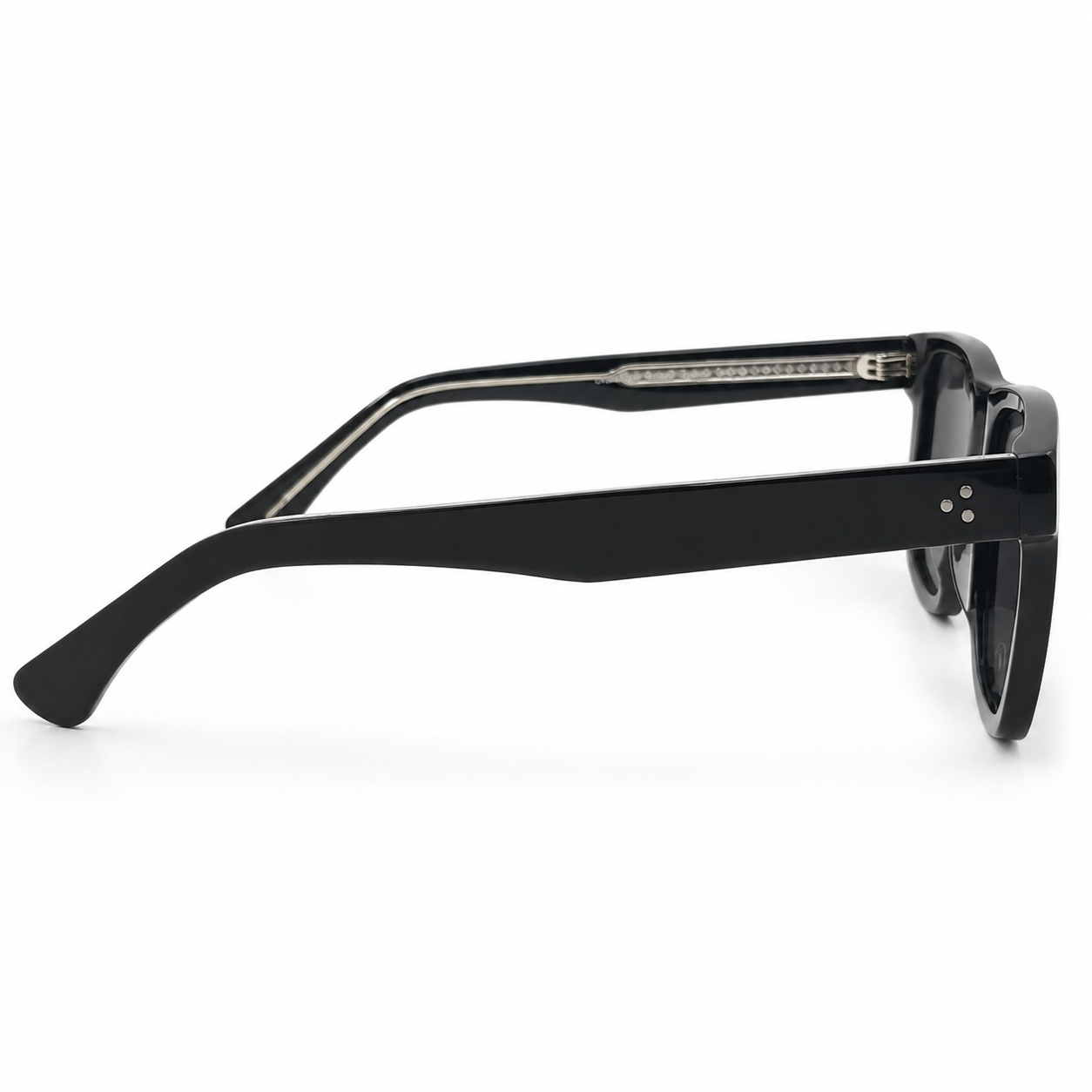 Louis Oliver People 5444 Luxury Square Sunglasses for Men – Glossy Black Acetate with Silver Three-Dot Rivets & Dark Grey UV400 Protection Lenses
