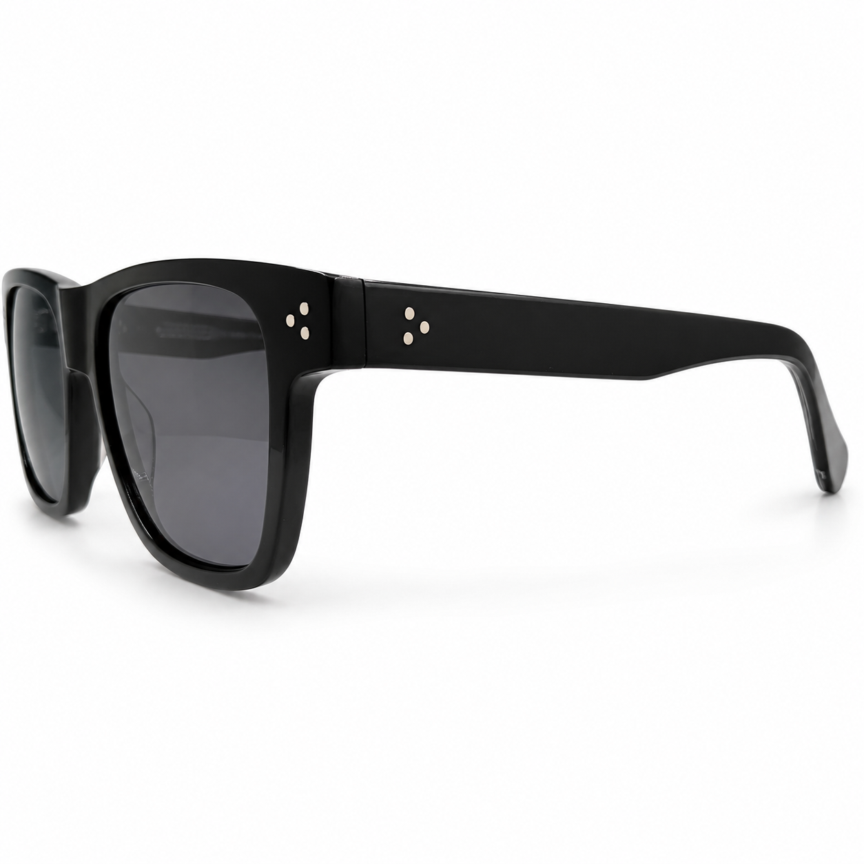 Louis Oliver People 5444 Luxury Square Sunglasses for Men – Glossy Black Acetate with Silver Three-Dot Rivets & Dark Grey UV400 Protection Lenses