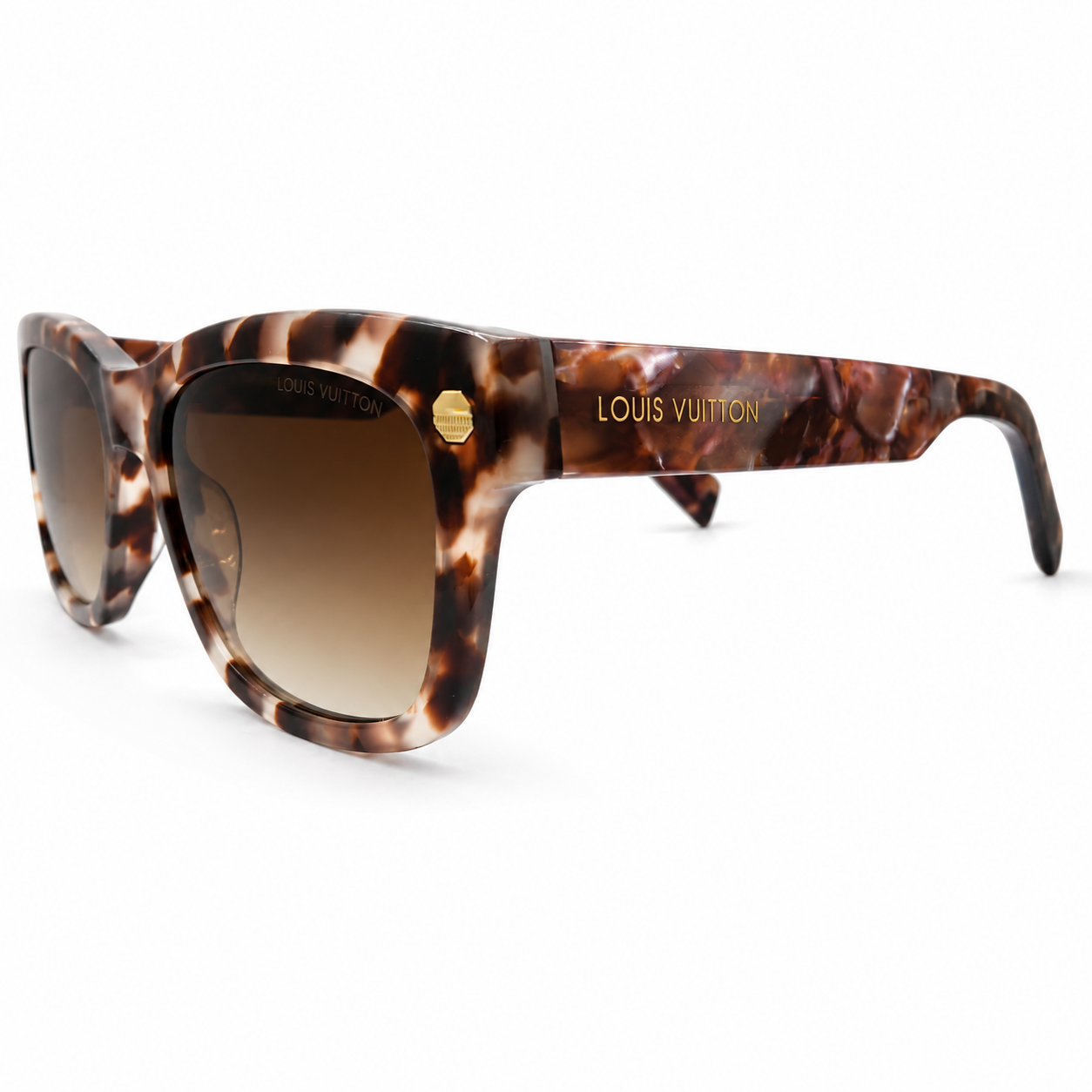 Louis Vuitton 1966 Luxury Wayfarer Sunglasses – Pink Havana Tortoise Acetate with Gold LV Rivet Detail & Brown Gradient UV Protection Lenses