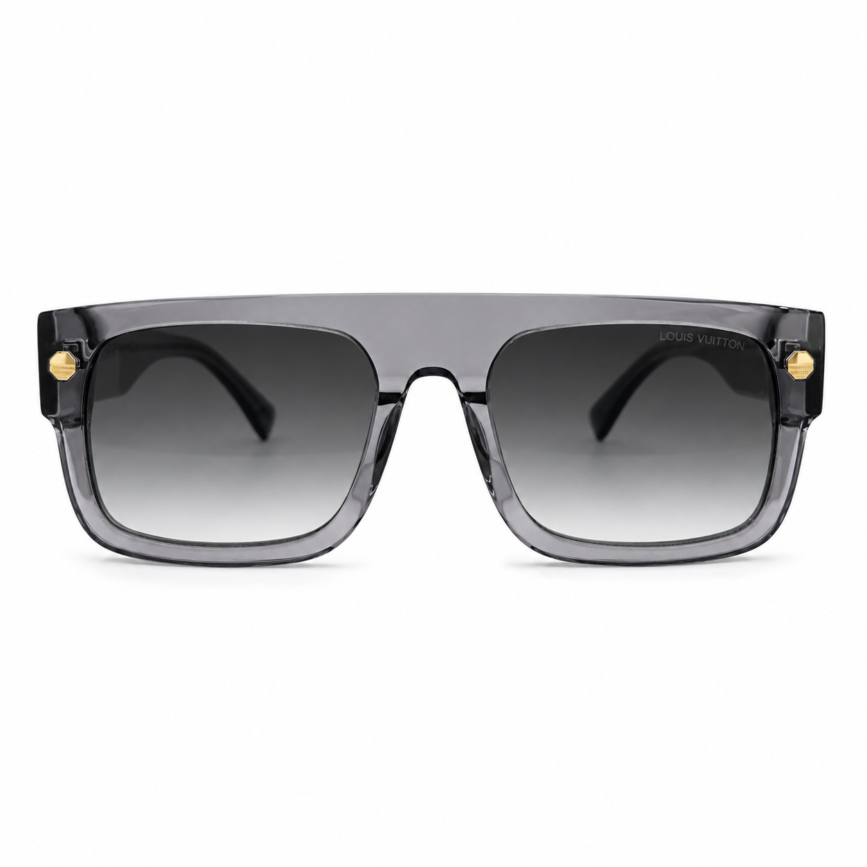 Louis Vuitton 1953 Luxury Flat Top Sunglasses – Transparent Grey Acetate with Gold LV Rivet Detail & Grey Gradient UV Protection Lenses