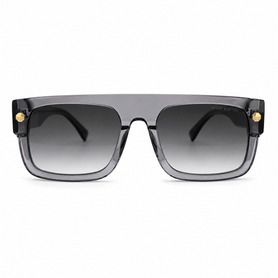 Louis Vuitton 1953 Luxury Flat Top Sunglasses – Transparent Grey Acetate with Gold LV Rivet Detail & Grey Gradient UV Protection Lenses