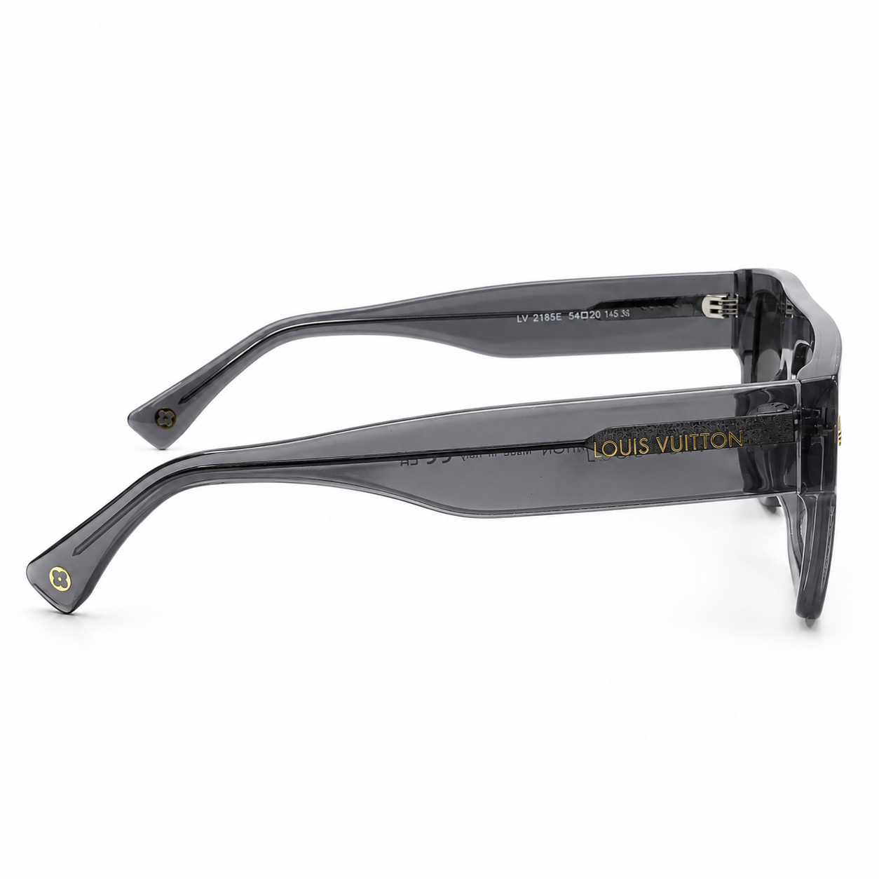 Louis Vuitton 1953 Luxury Flat Top Sunglasses – Transparent Grey Acetate with Gold LV Rivet Detail & Grey Gradient UV Protection Lenses