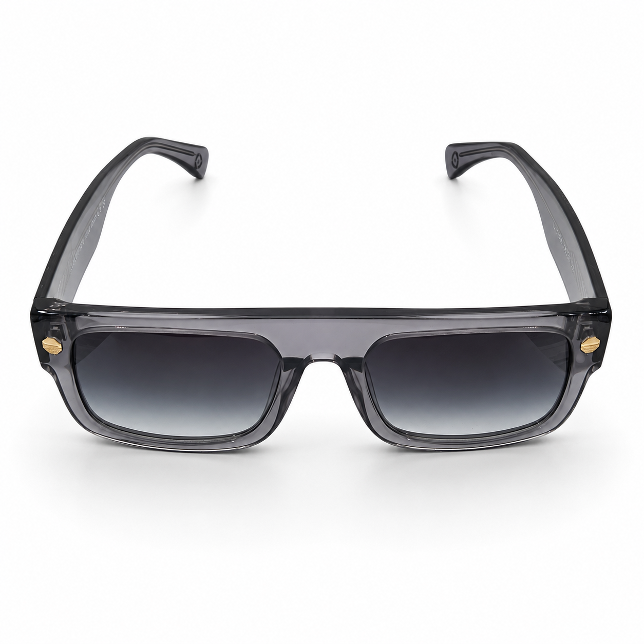 Louis Vuitton 1953 Luxury Flat Top Sunglasses – Transparent Grey Acetate with Gold LV Rivet Detail & Grey Gradient UV Protection Lenses