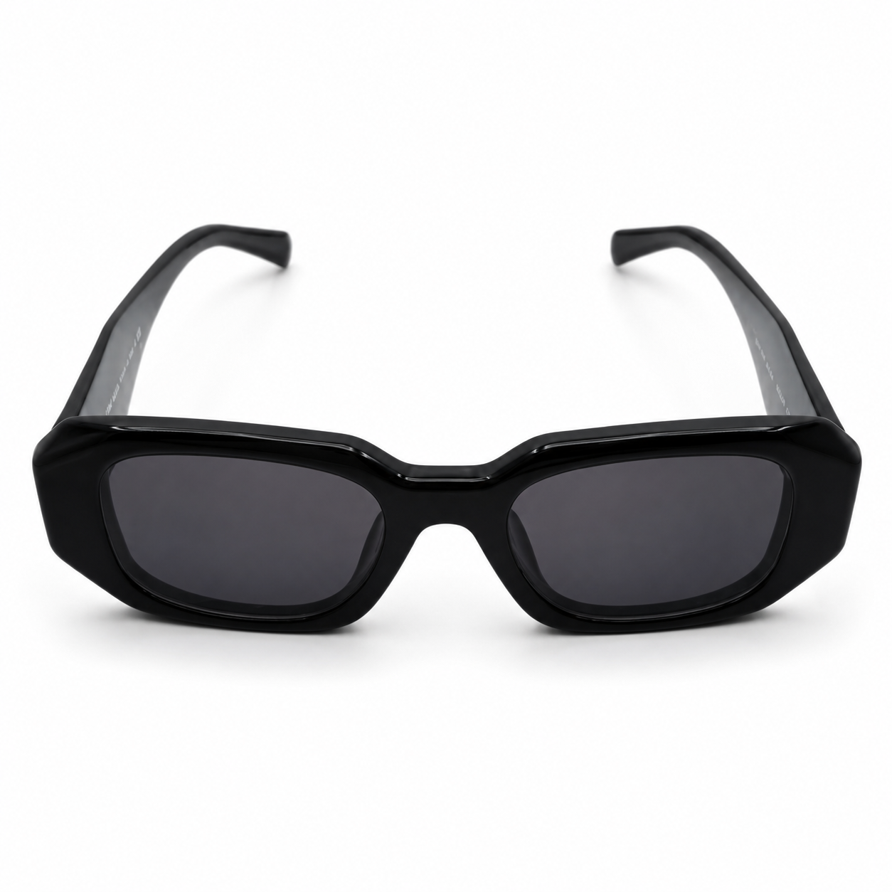 Prada 17WS Luxury Rectangle Sunglasses for Women – Premium Glossy Black Acetate with Bold Geometric Temples & Dark Grey UV400 Protection Lenses