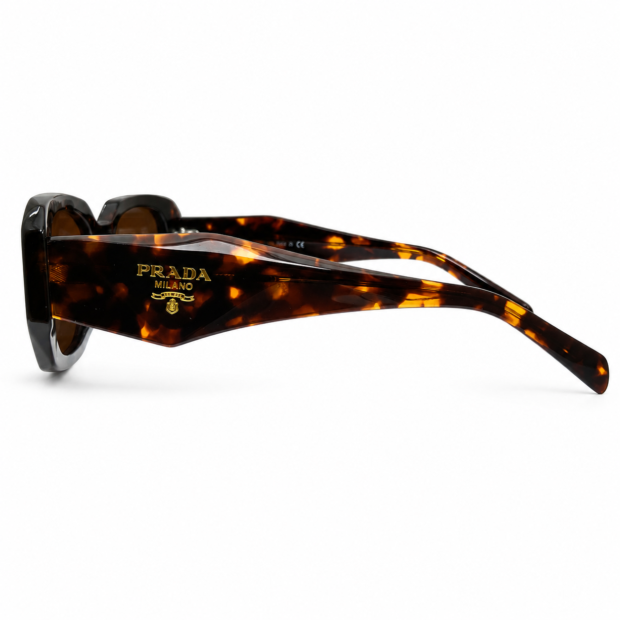Prada 17WS Luxury Rectangle Sunglasses for Women – Premium Glossy Black Acetate with Bold Geometric Temples & Dark Grey UV400 Protection Lenses