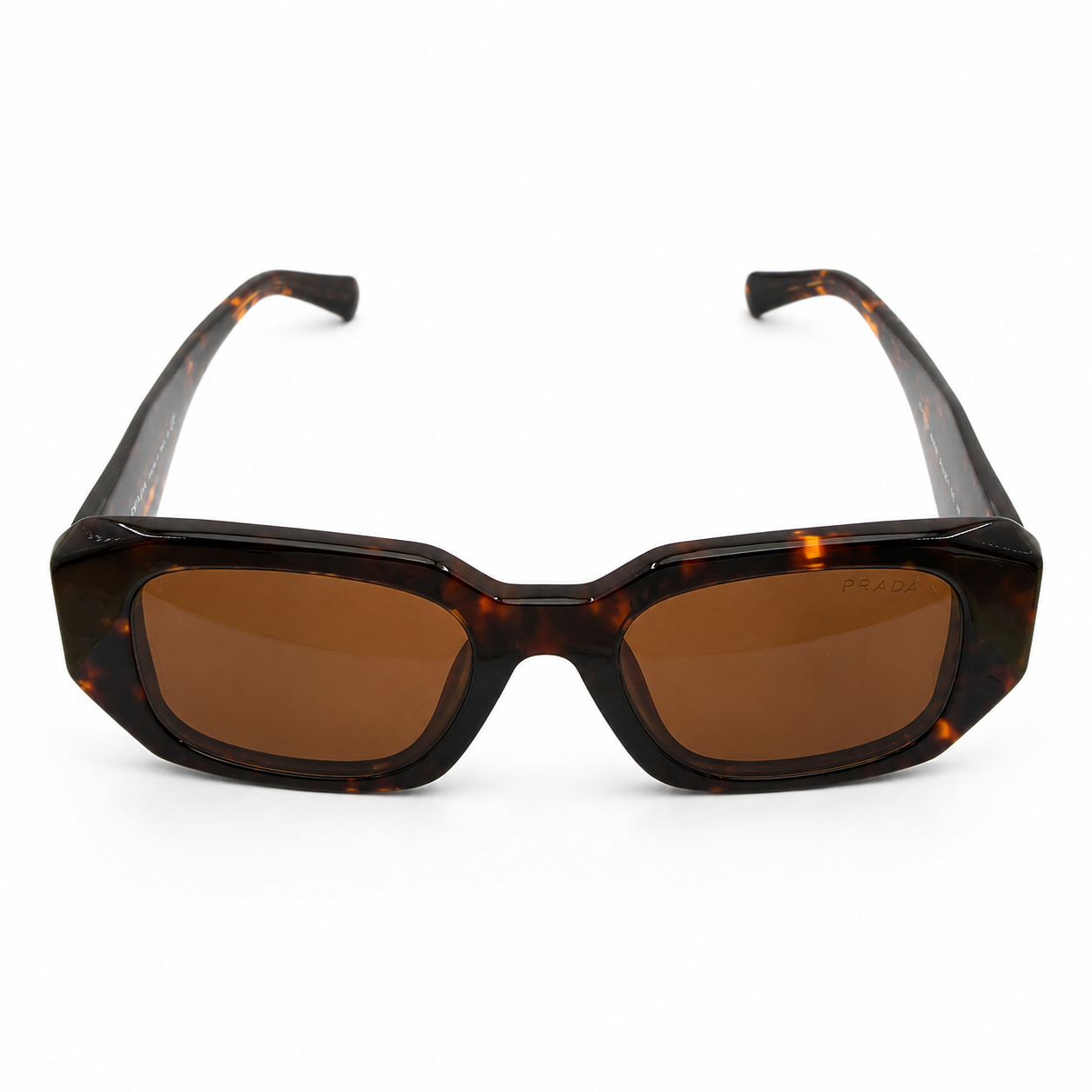 Prada 17WS Luxury Rectangle Sunglasses for Women – Premium Glossy Black Acetate with Bold Geometric Temples & Dark Grey UV400 Protection Lenses