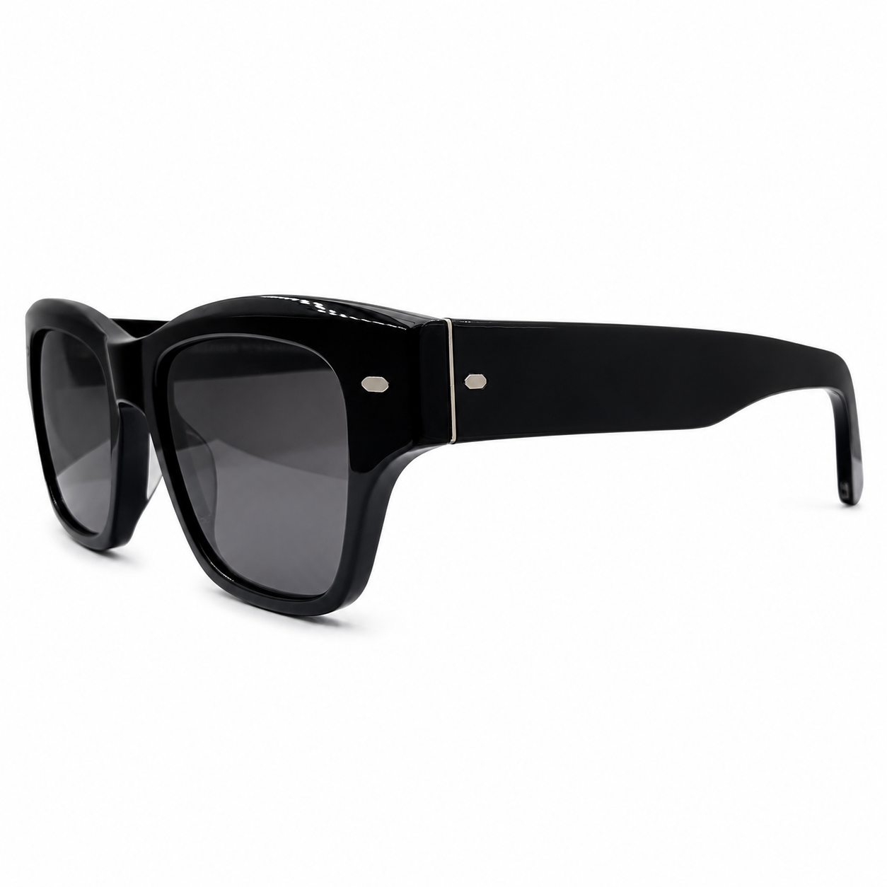 Oliver Peoples 5522 Luxury Square Sunglasses for Men – Premium Glossy Black Acetate with Silver Core-Wire Detailing & Dark Grey UV400 Protection Lenses