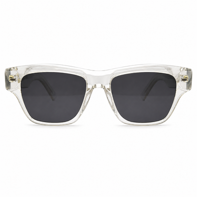 Oliver Peoples 5522 Luxury Square Sunglasses for Men – Premium Crystal Clear Acetate with Gold Core-Wire Detailing & Dark Grey UV400 Protection Lenses
