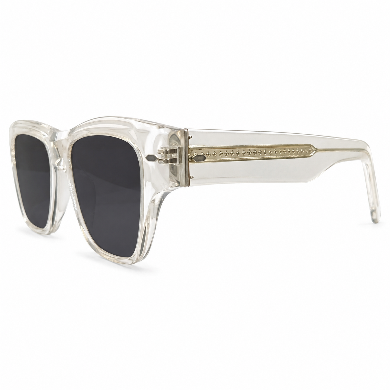 Oliver Peoples 5522 Luxury Square Sunglasses for Men – Premium Crystal Clear Acetate with Gold Core-Wire Detailing & Dark Grey UV400 Protection Lenses