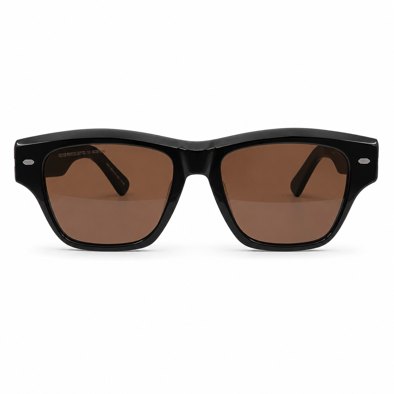 Oliver Peoples 5522 Luxury Square Sunglasses for Men – Premium Glossy Black Acetate with Silver Core-Wire Detailing & Rich Brown UV400 Protection Lenses