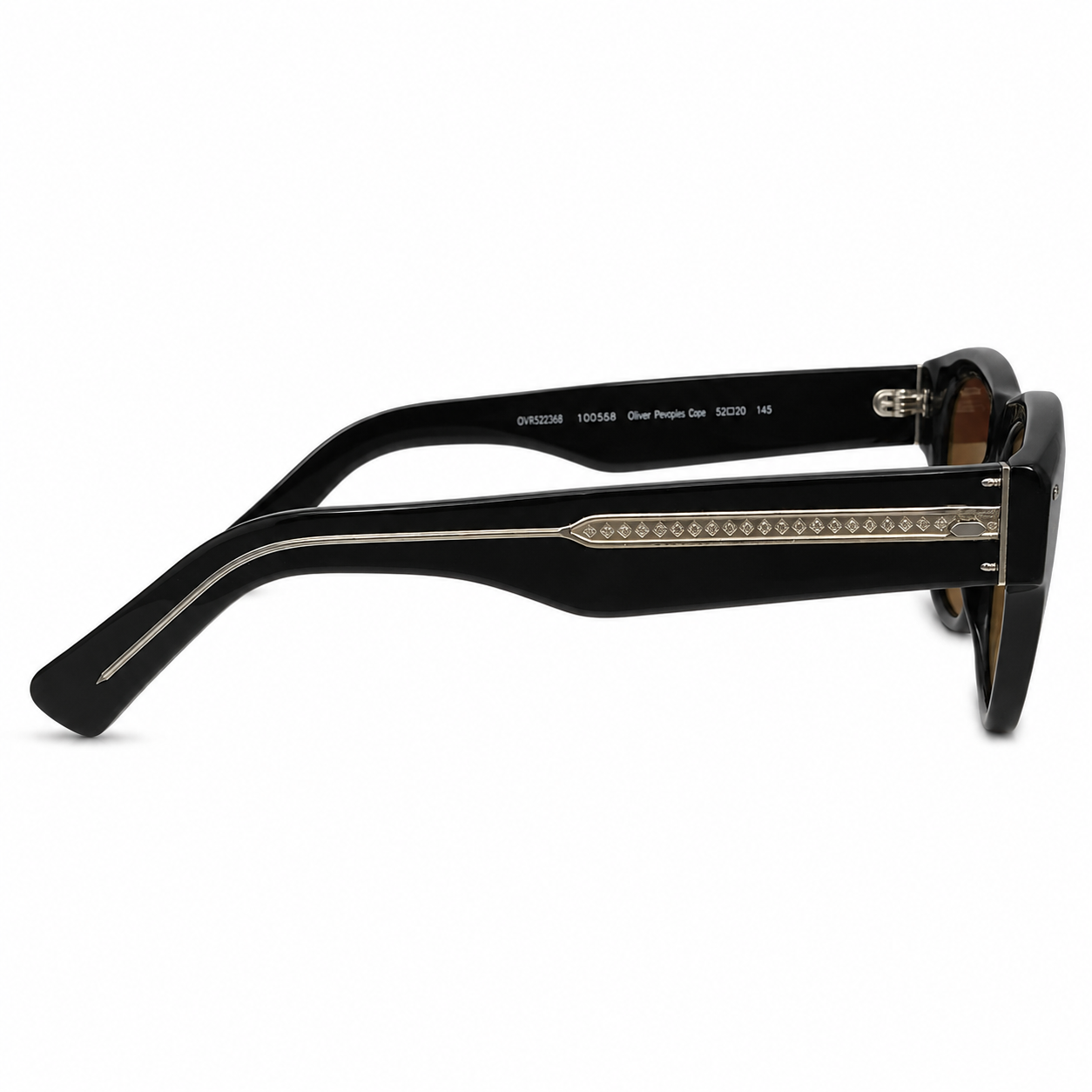 Oliver Peoples 5522 Luxury Square Sunglasses for Men – Premium Glossy Black Acetate with Silver Core-Wire Detailing & Rich Brown UV400 Protection Lenses