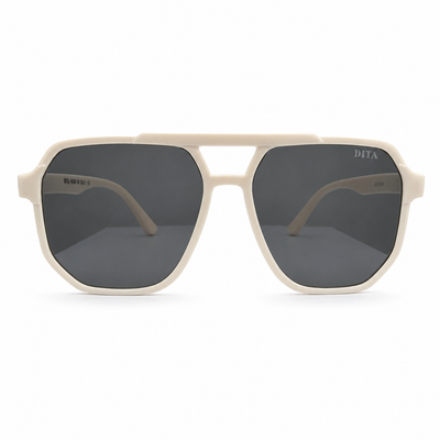 DITA 22058 Luxury Bold Aviator Sunglasses – Glossy Cream Acetate with Silver DITA Temple Detail & Dark Grey UV Protection Lenses