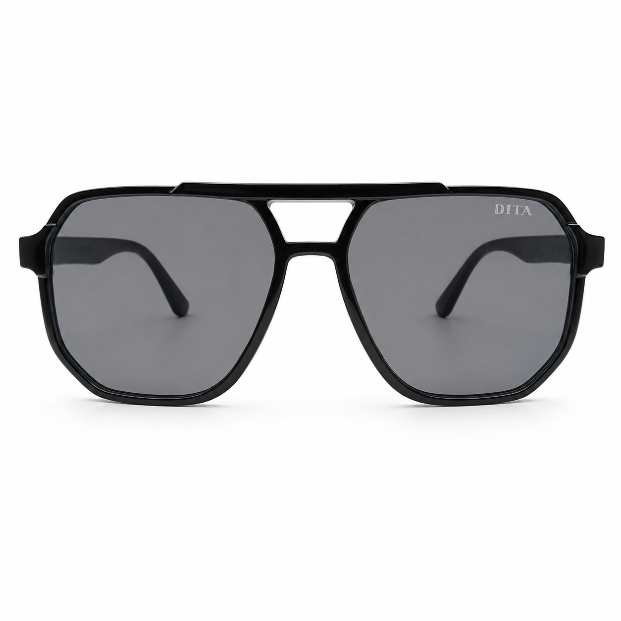 DITA 22058 Luxury Bold Aviator Sunglasses – Glossy Black Acetate with Gold DITA Temple Detail & Dark Grey UV Protection Lenses