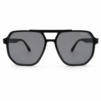 DITA 22058 Luxury Bold Aviator Sunglasses – Glossy Black Acetate with Gold DITA Temple Detail & Dark Grey UV Protection Lenses
