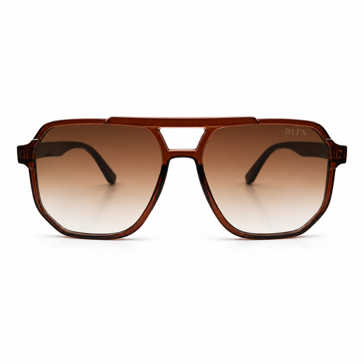 DITA 22058 Luxury Bold Aviator Sunglasses – Transparent Brown Acetate with Gold DITA Temple Detail & Brown Gradient UV Protection Lenses