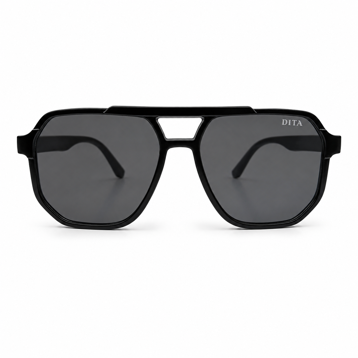 DITA 22058 Luxury Bold Aviator Sunglasses – Matte Black Acetate with Gold DITA Temple Detail & Dark Grey UV Protection Lenses