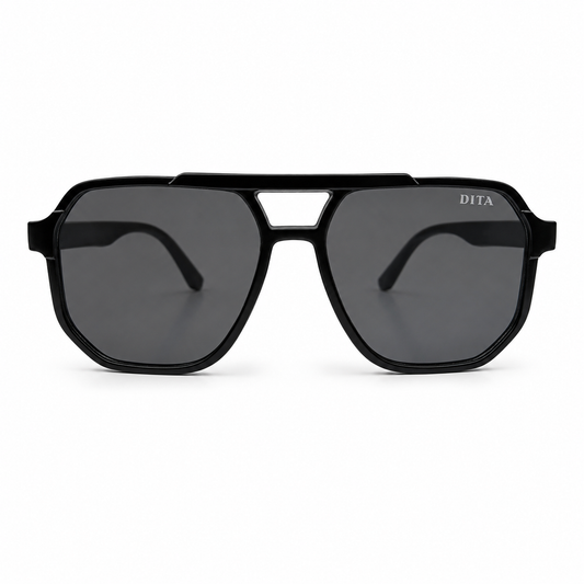 DITA 22058 Luxury Bold Aviator Sunglasses – Matte Black Acetate with Gold DITA Temple Detail & Dark Grey UV Protection Lenses