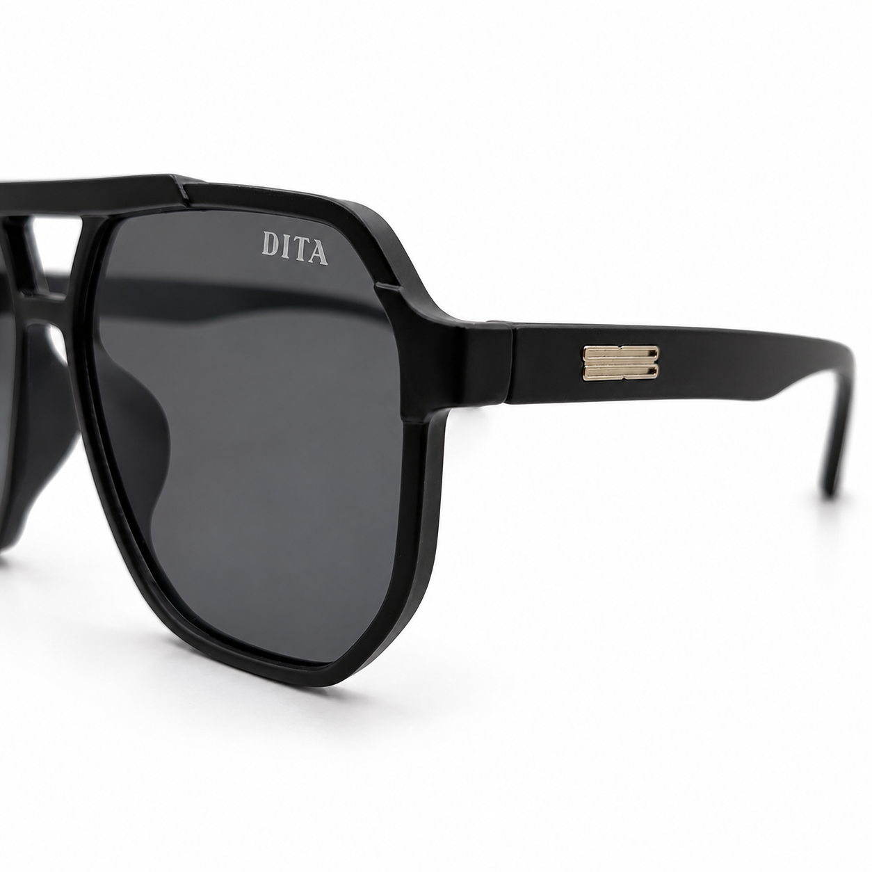 DITA 22058 Luxury Bold Aviator Sunglasses – Matte Black Acetate with Gold DITA Temple Detail & Dark Grey UV Protection Lenses