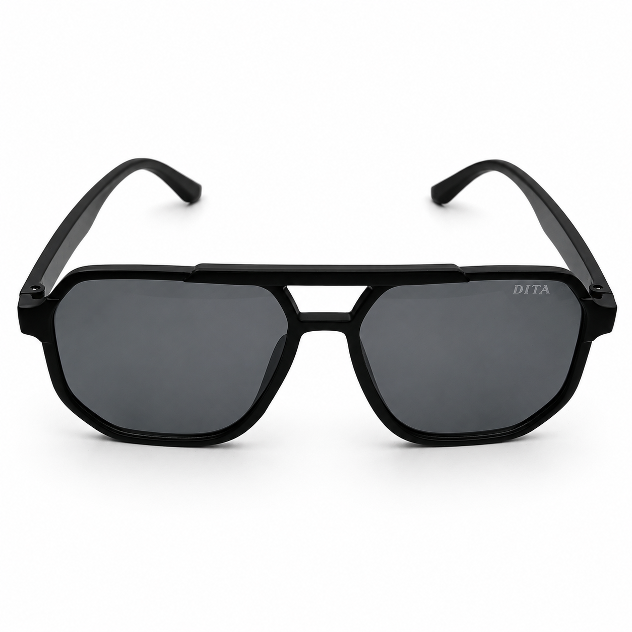 DITA 22058 Luxury Bold Aviator Sunglasses – Matte Black Acetate with Gold DITA Temple Detail & Dark Grey UV Protection Lenses