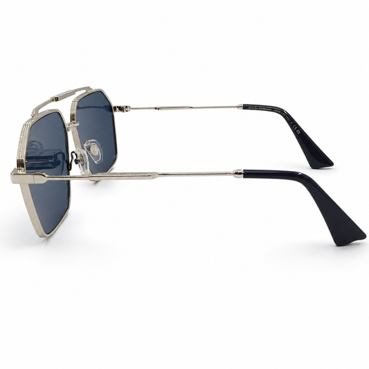 Dolce & Gabbana DG3271 Luxury Bold Geometric Navigator – Polished Silver Metal, Double Bridge & Deep Blue UV Protection Lenses
