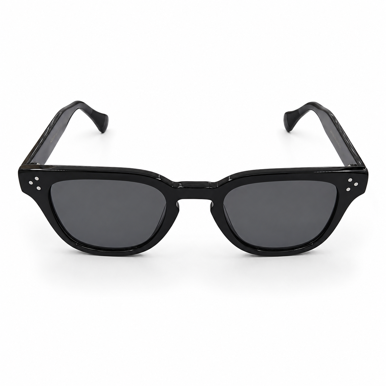 Moscot QM33306 Luxury Bold Square Wayfarer Sunglasses – Glossy Black Acetate with Silver Rivet Detail, Keyhole Bridge & Dark Grey UV Protection Lenses