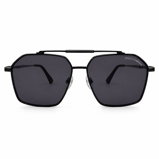 Dolce & Gabbana DG3271 Luxury Bold Geometric Navigator Sunglasses – Matte Black Metal with Double Bridge, Textured Detail & Dark Grey UV Protection Lenses