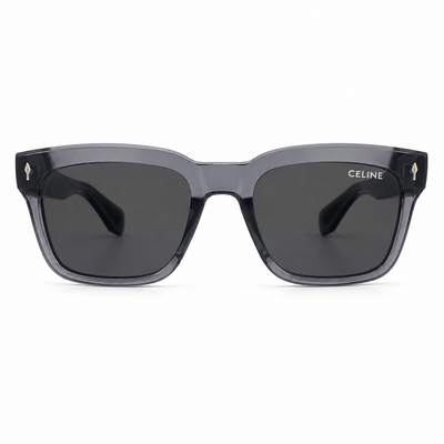 Celine 3831 Luxury Bold Square Sunglasses – Transparent Grey Acetate with Gold Celine Temple Branding & Dark Grey UV Protection Lenses