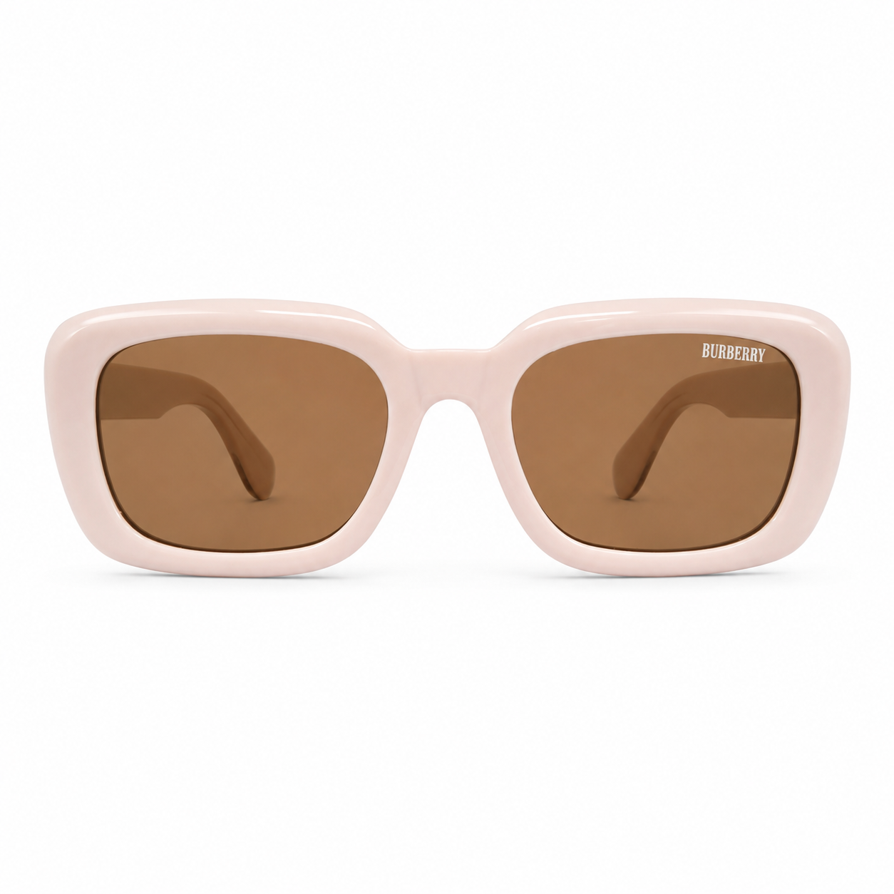 Burberry 3783 Luxury Bold Square Sunglasses – Glossy Blush Pink Acetate with Silver Burberry Temple Branding & Brown UV Protection Lenses