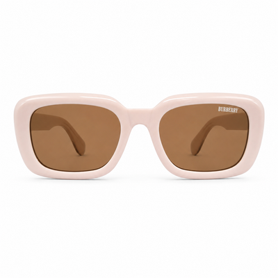 Burberry 3783 Luxury Bold Square Sunglasses – Glossy Blush Pink Acetate with Silver Burberry Temple Branding & Brown UV Protection Lenses