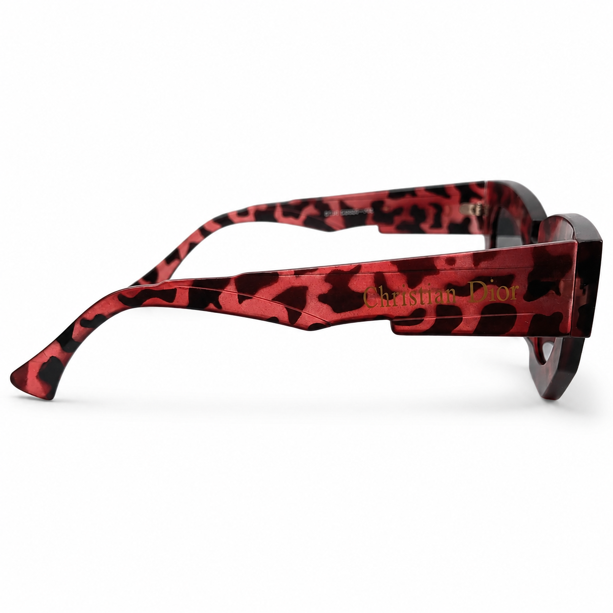 Christian Dior 5701 Luxury Bold Cat-Eye Sunglasses – Red Tortoise Acetate with Gold Christian Dior Temple Branding & Dark Grey UV Protection Lenses