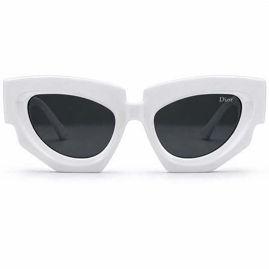 Christian Dior 5701 Luxury Bold Cat-Eye Sunglasses – Glossy White Acetate with Gold Christian Dior Temple Branding & Dark Grey UV Protection Lenses