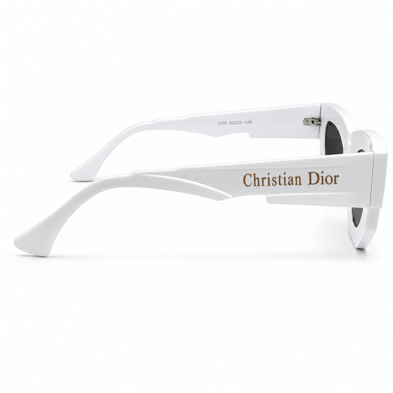 Christian Dior 5701 Luxury Bold Cat-Eye Sunglasses – Glossy White Acetate with Gold Christian Dior Temple Branding & Dark Grey UV Protection Lenses