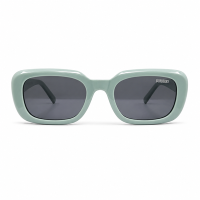 Burberry 3783 Luxury Bold Square Sunglasses – Glossy Mint Green Acetate with Silver Burberry Temple Branding & Dark Grey UV Protection Lenses