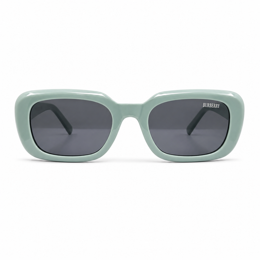 Burberry 3783 Luxury Bold Square Sunglasses – Glossy Mint Green Acetate with Silver Burberry Temple Branding & Dark Grey UV Protection Lenses