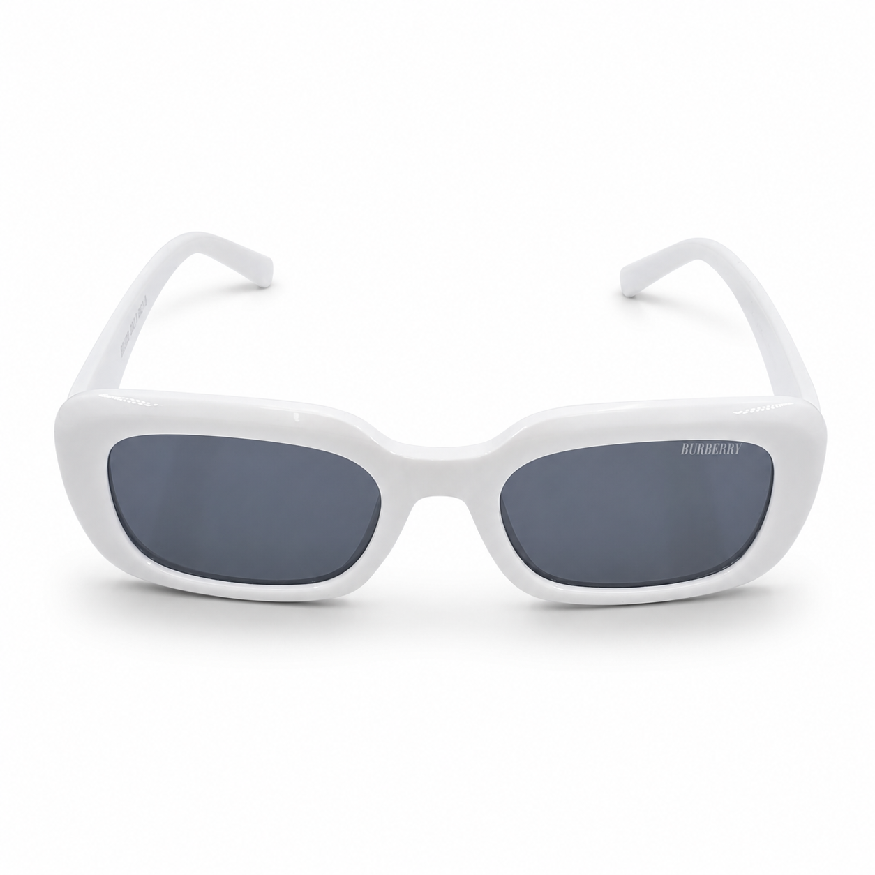 Burberry 3783 Luxury Bold Square Sunglasses – Glossy White Acetate with Silver Burberry Temple Branding & Dark Blue UV Protection Lenses
