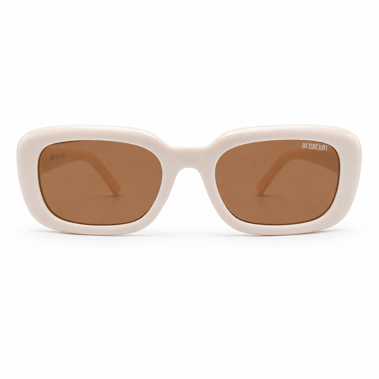 Burberry 3783 Luxury Bold Square Sunglasses – Glossy Cream Acetate with Silver Burberry Temple Branding & Brown UV Protection Lenses