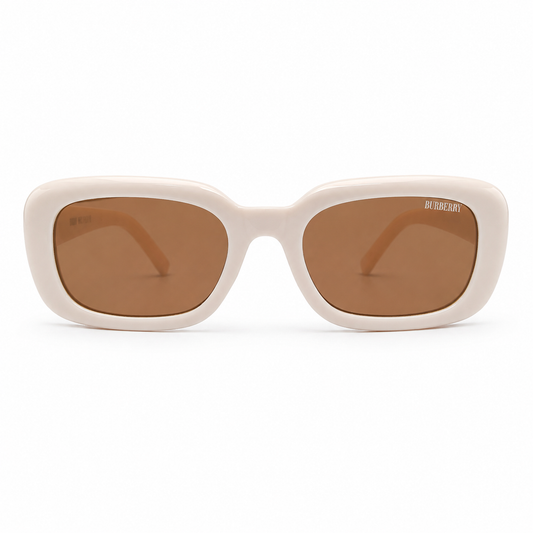 Burberry 3783 Luxury Bold Square Sunglasses – Glossy Cream Acetate with Silver Burberry Temple Branding & Brown UV Protection Lenses