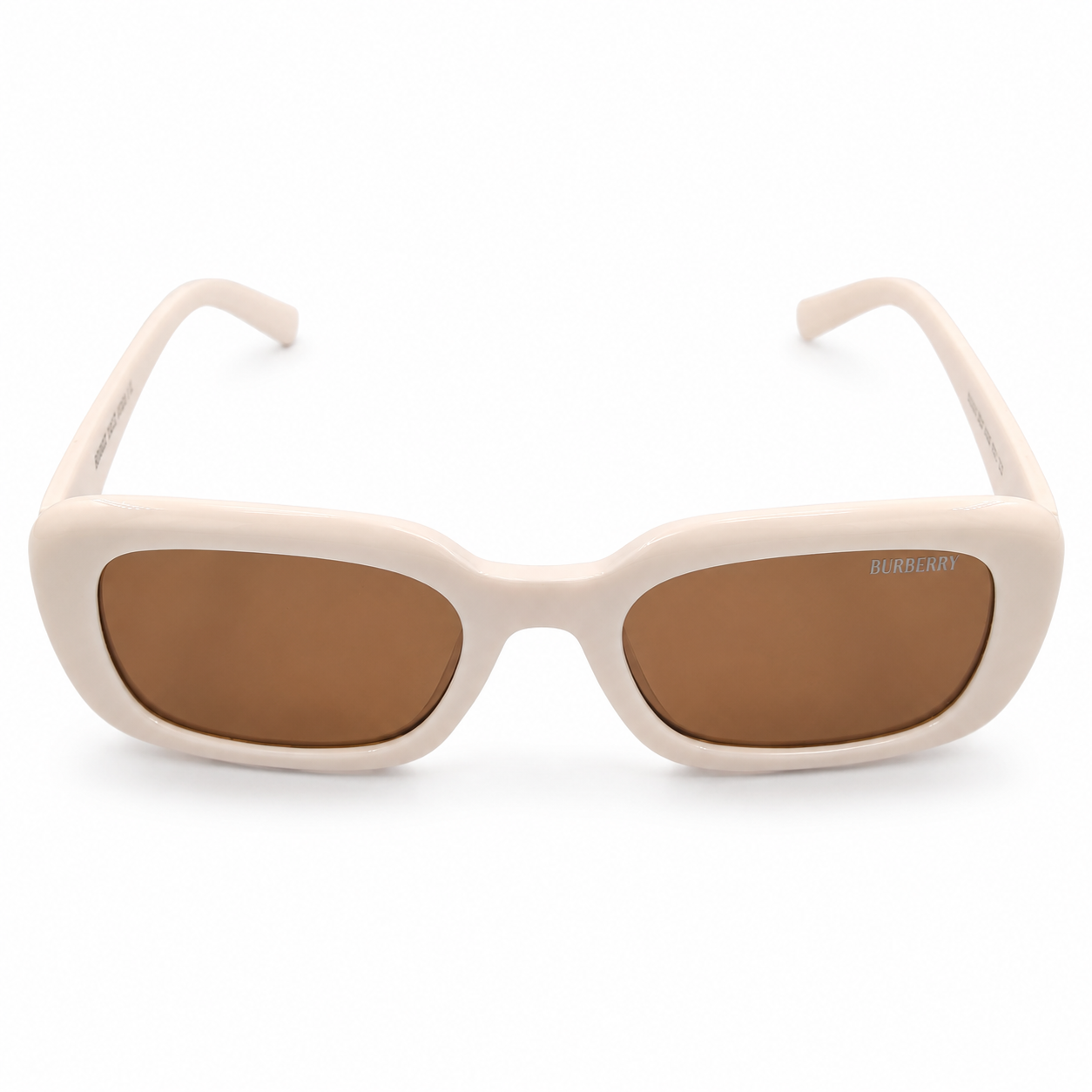 Burberry 3783 Luxury Bold Square Sunglasses – Glossy Cream Acetate with Silver Burberry Temple Branding & Brown UV Protection Lenses